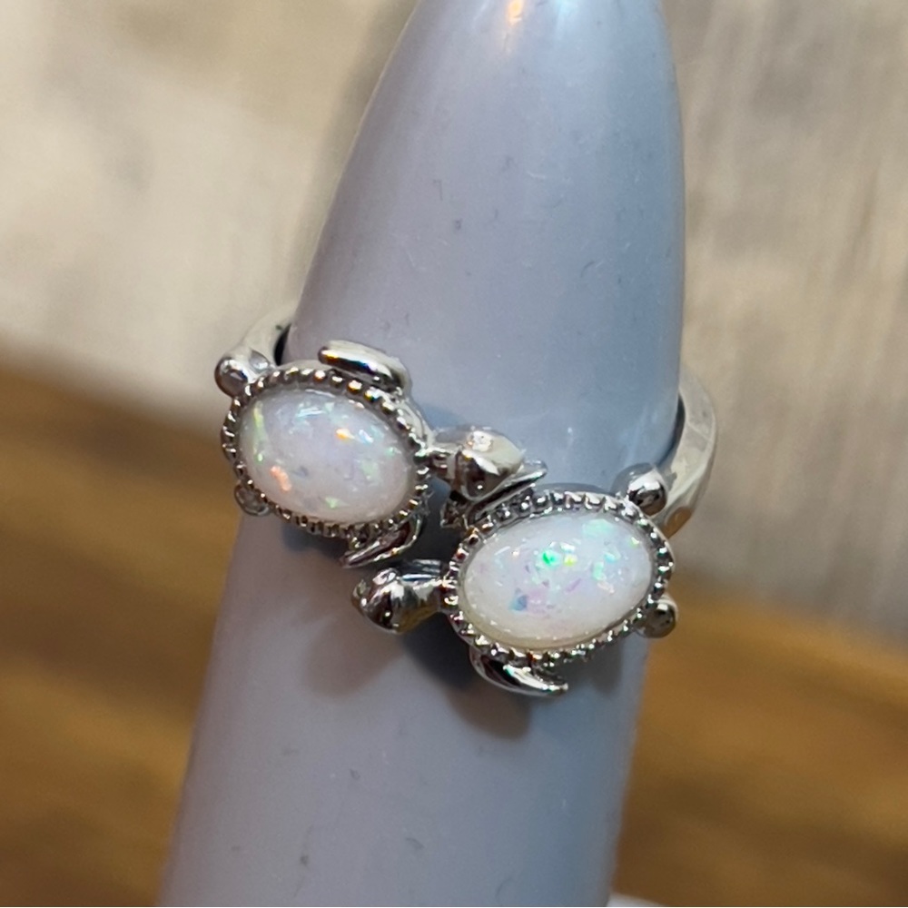 Opal Turtle Adjustable Ring Costume Jewelry inscribed Always & forever